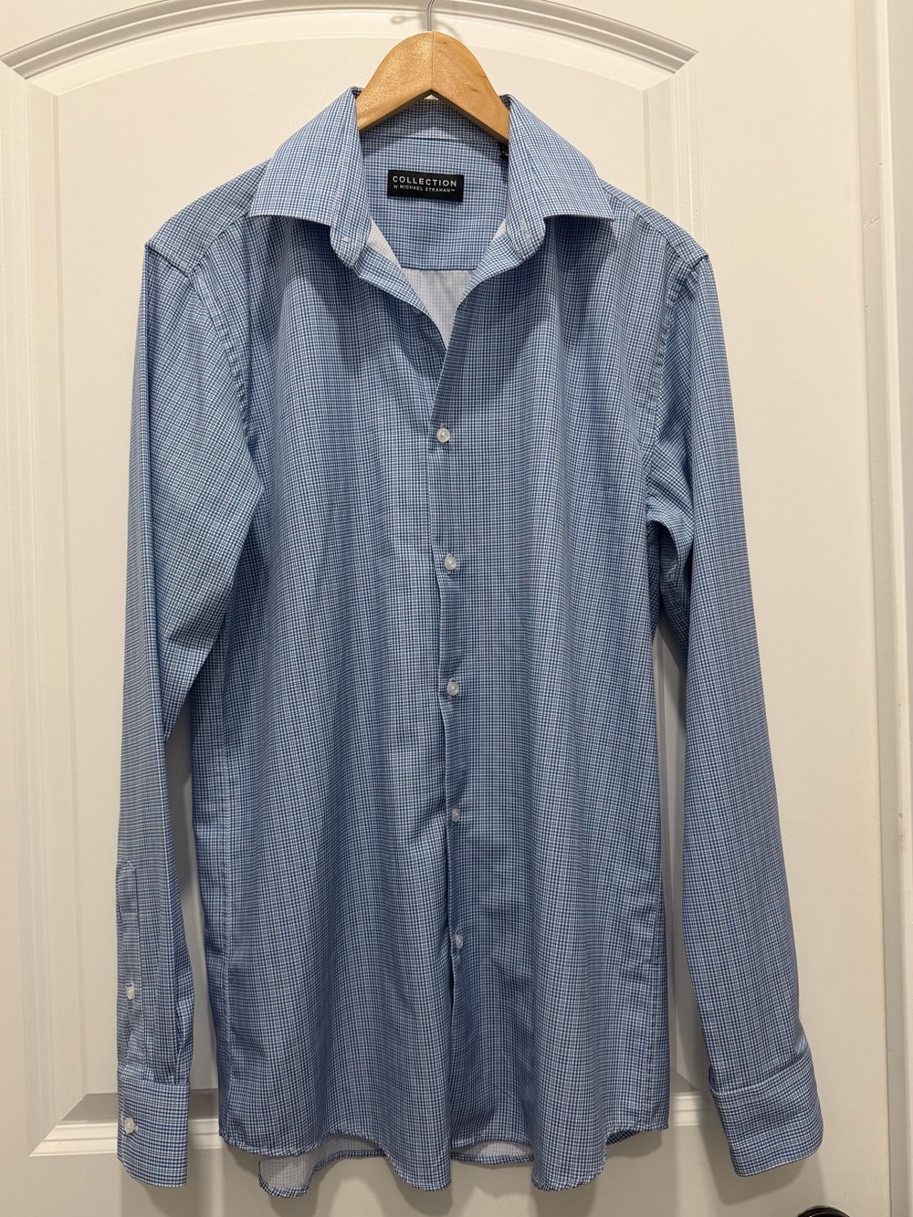 Collection By Michael Strahan  Light Blue Micro-Check Dress Shirt